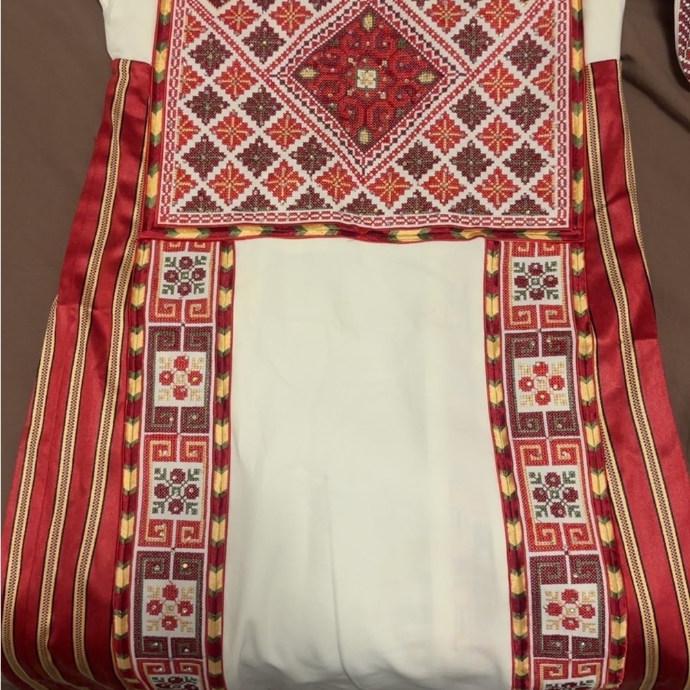 Embroidered Red and White Dress